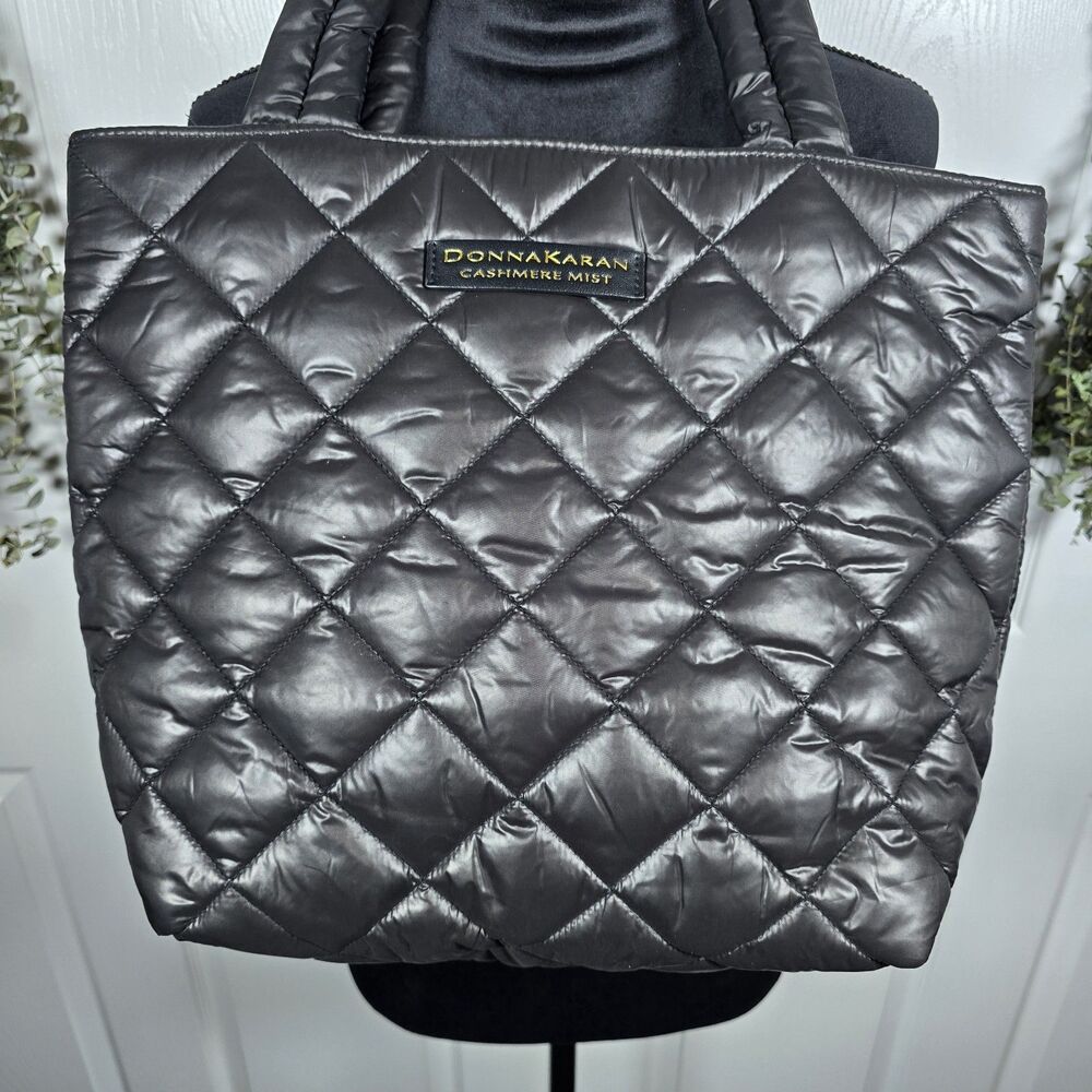 Donna Karan Cashmere Mist Black Soft Quilted Puff Tote Bag